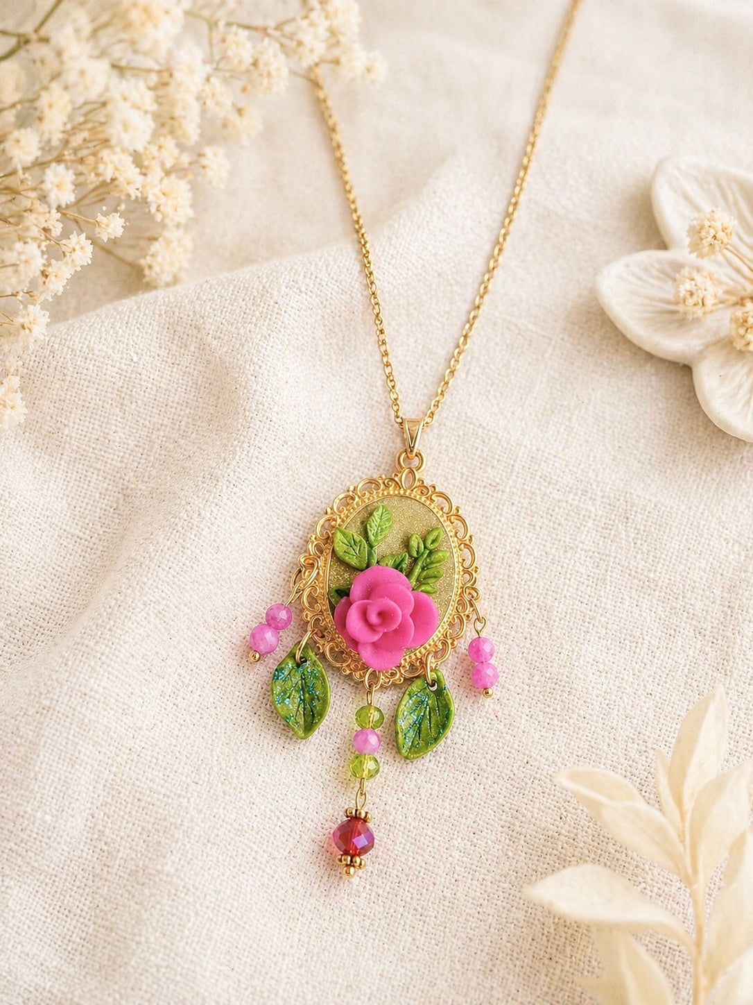 Pink Rose Necklace