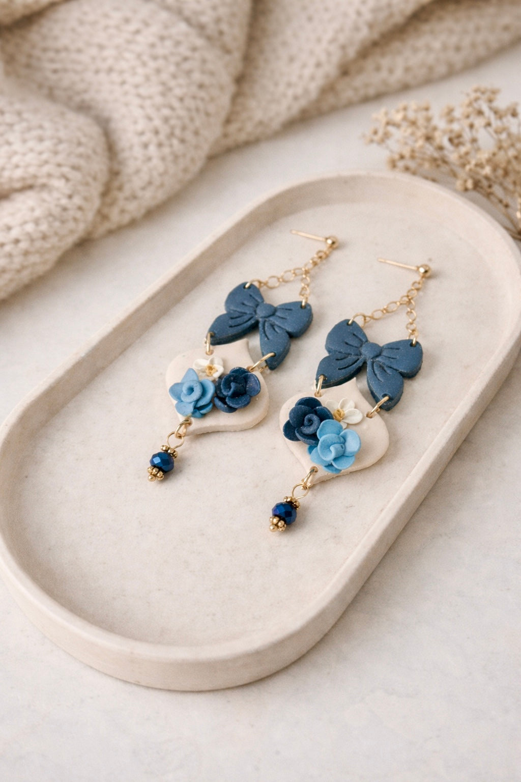 Blue Floral Bow