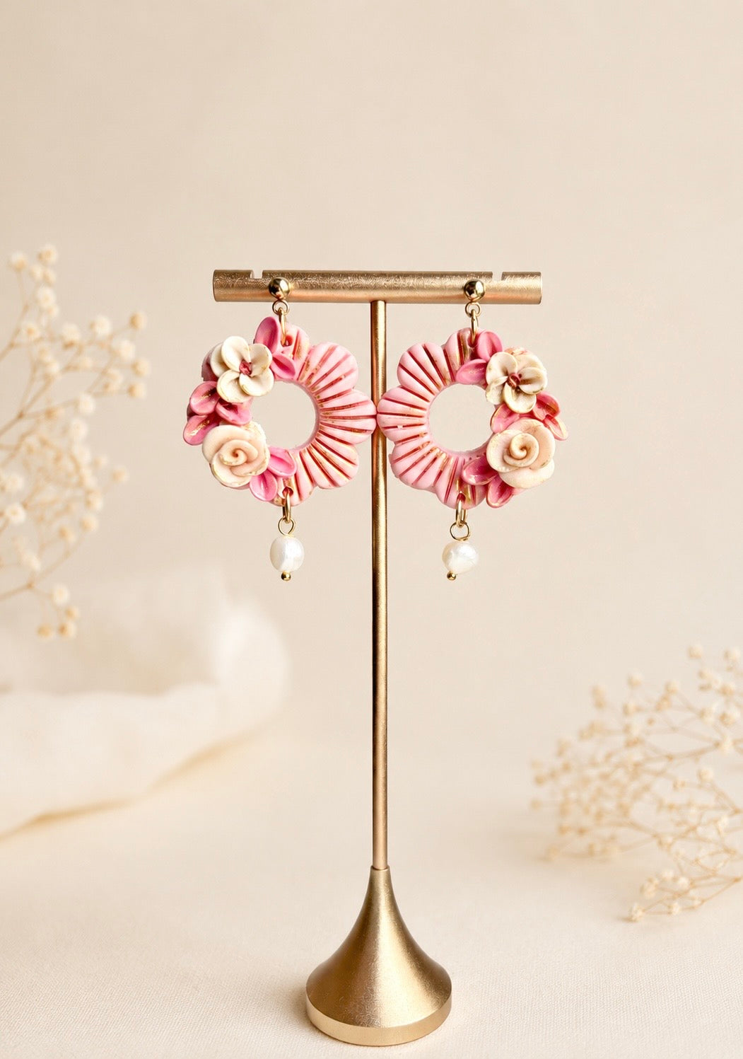 Pink Blossom Hoops