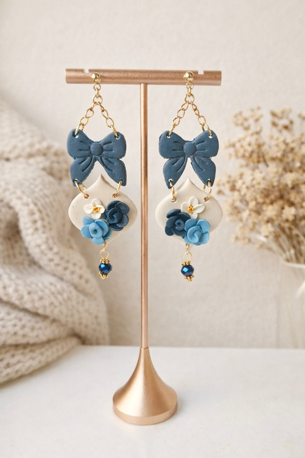 Blue Floral Bow