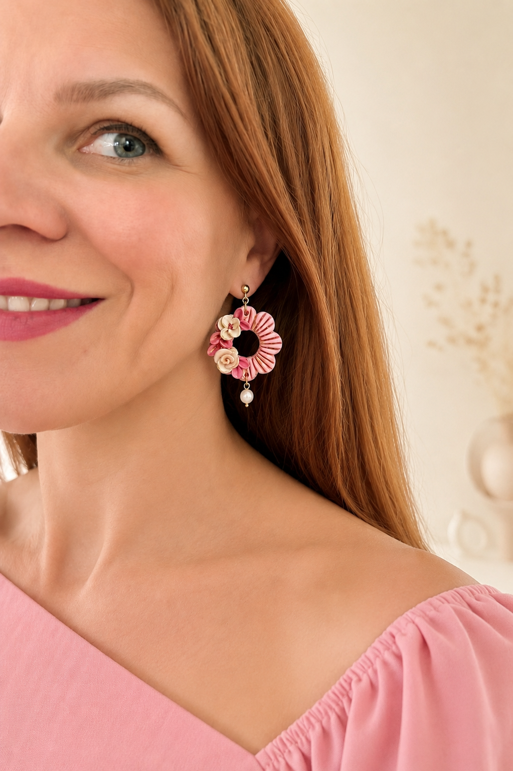 Pink Blossom Hoops